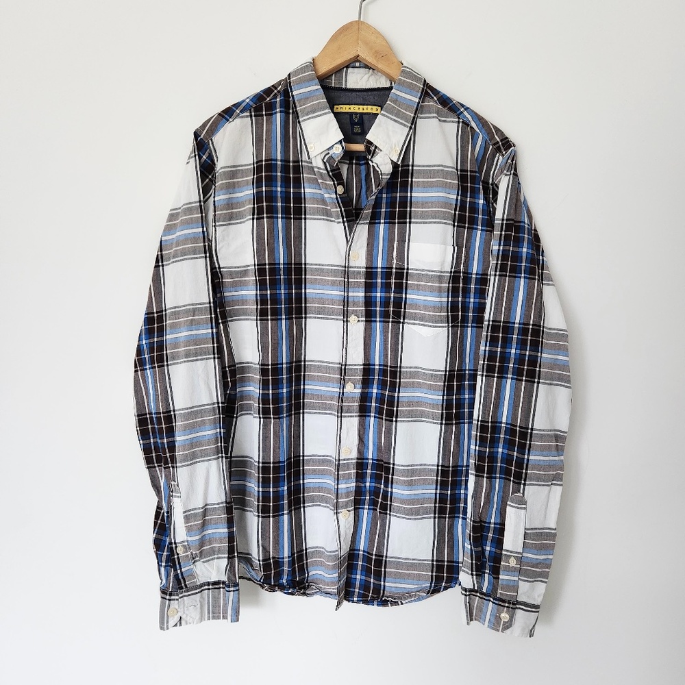Aeropostale Plaid Button Down Shirt White Blue Mens Medium Prince & Fox Preppy‎